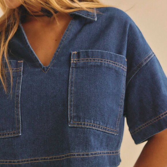 SHEIN- Aralina Denim Top and Shorts Set - Picture 3 of 5